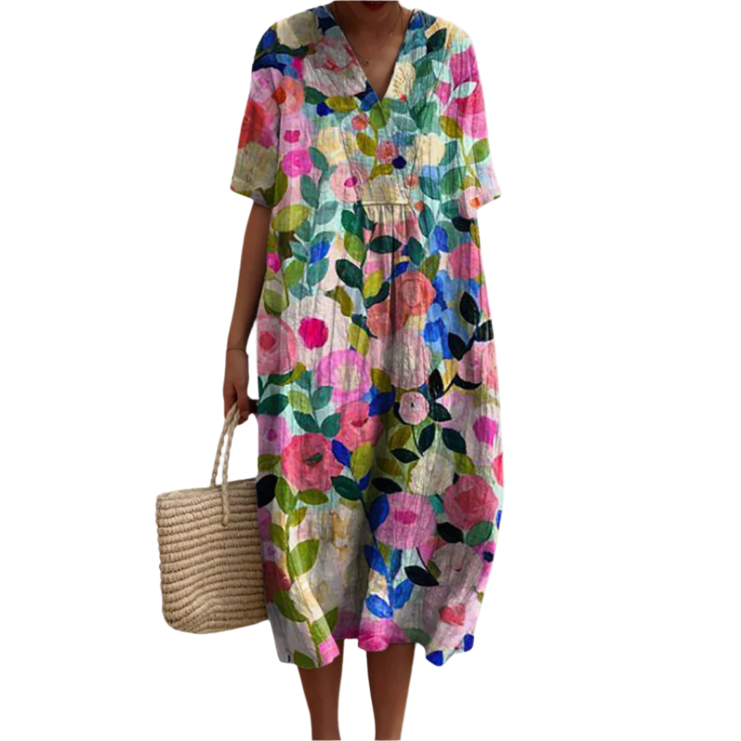 Dame Sommerkjole Løs Passform Blomstertrykk Lett Stoff