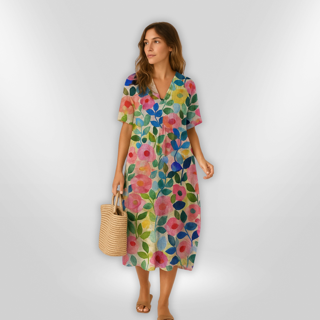 Dame Sommerkjole Løs Passform Blomstertrykk Lett Stoff