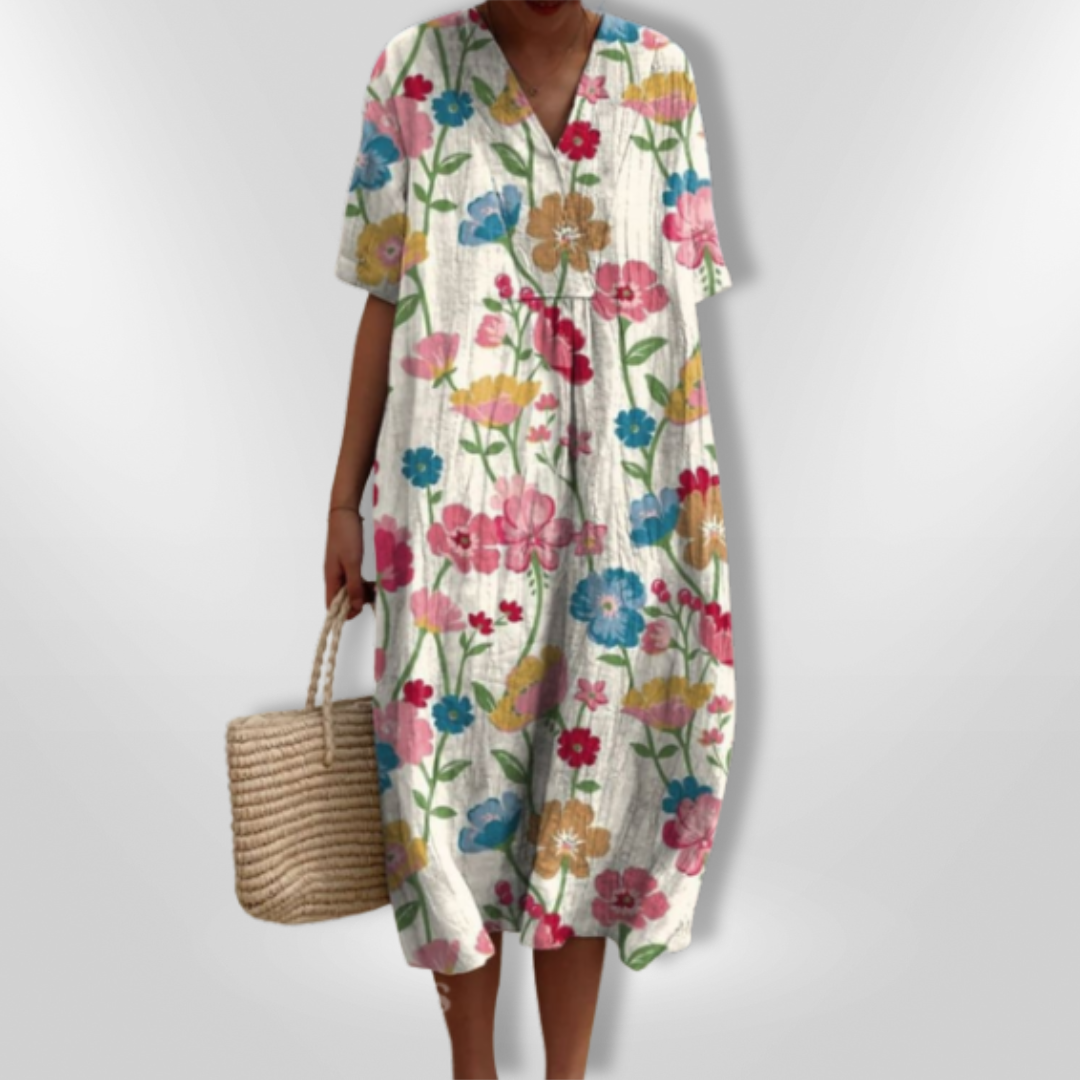 Dame Sommerkjole Løs Passform Blomstertrykk Lett Stoff