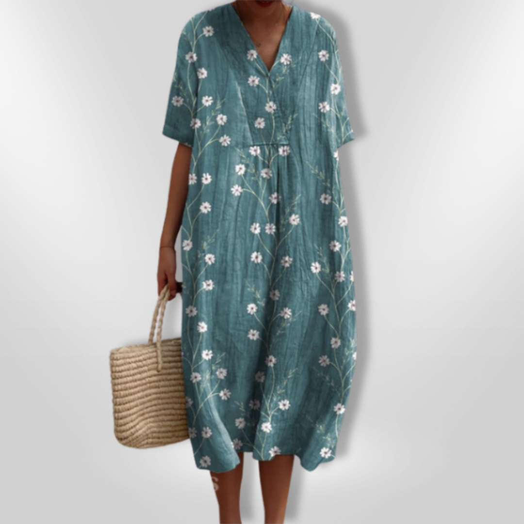 Dame Sommerkjole Løs Passform Blomstertrykk Lett Stoff