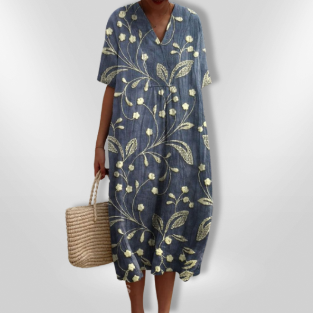 Dame Sommerkjole Løs Passform Blomstertrykk Lett Stoff