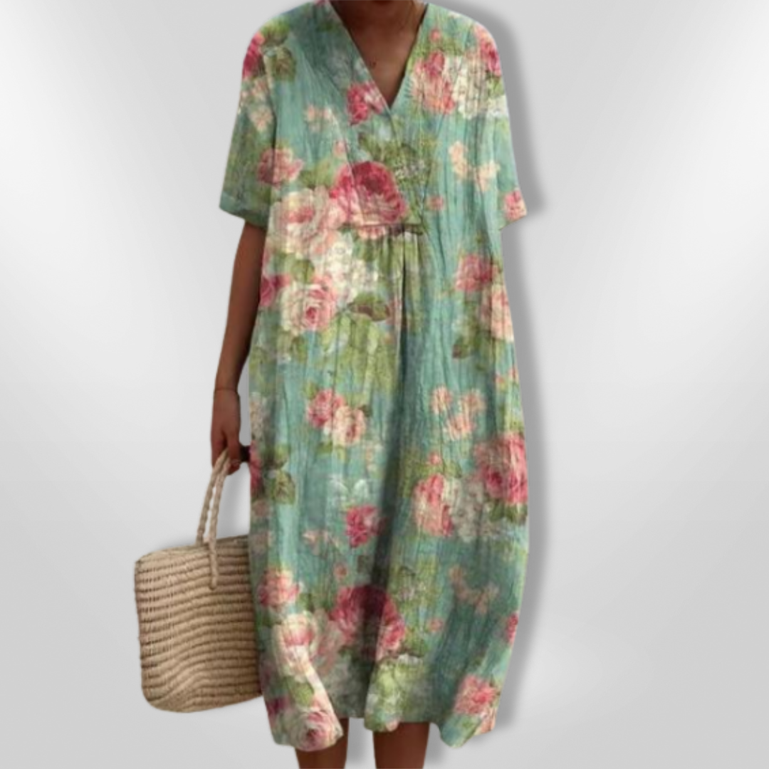 Dame Sommerkjole Løs Passform Blomstertrykk Lett Stoff