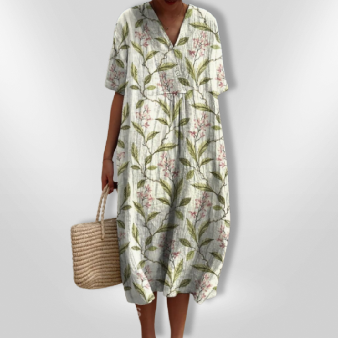 Dame Sommerkjole Løs Passform Blomstertrykk Lett Stoff