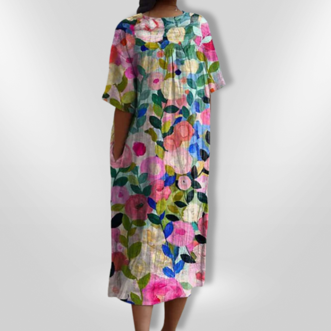 Dame Sommerkjole Løs Passform Blomstertrykk Lett Stoff