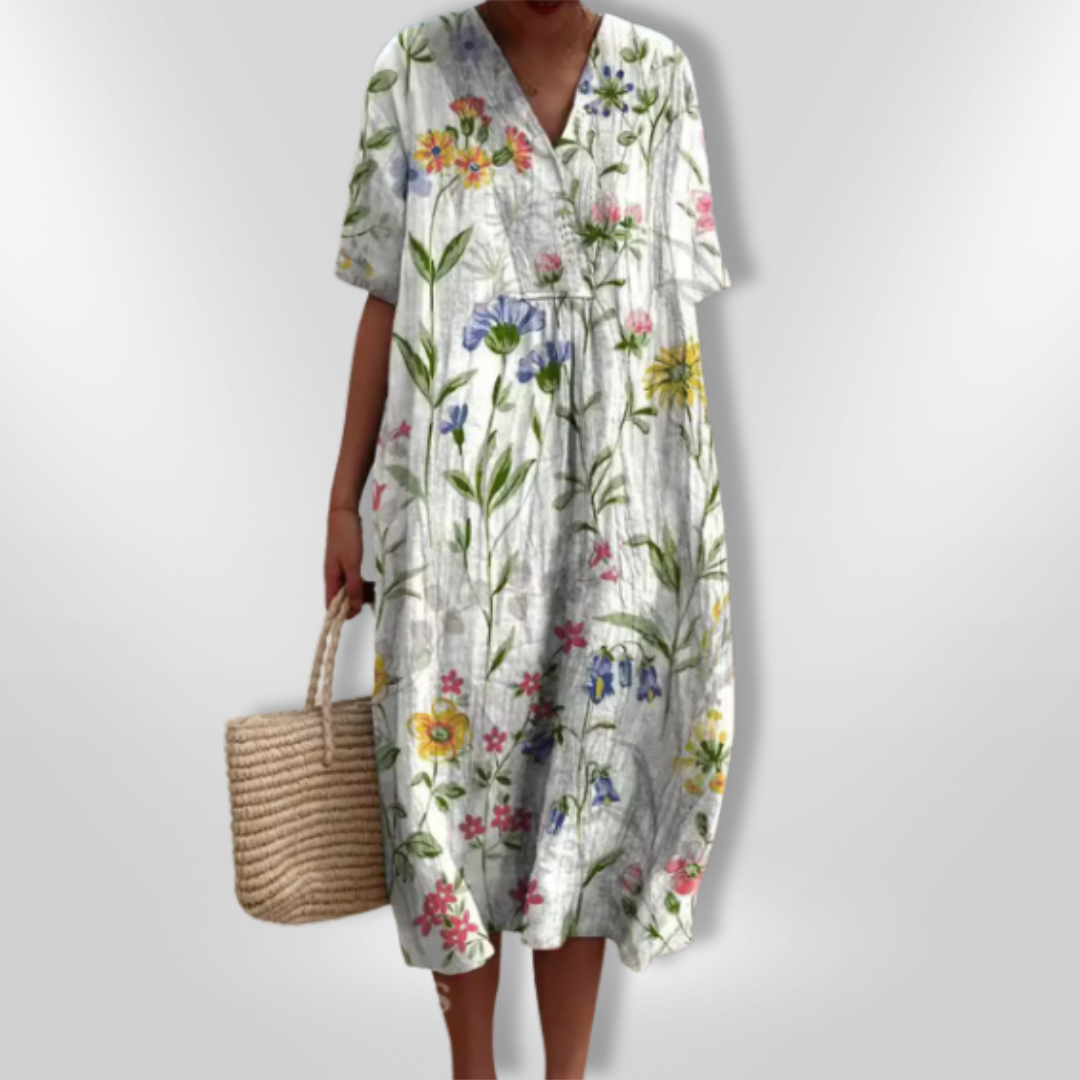 Dame Sommerkjole Løs Passform Blomstertrykk Lett Stoff