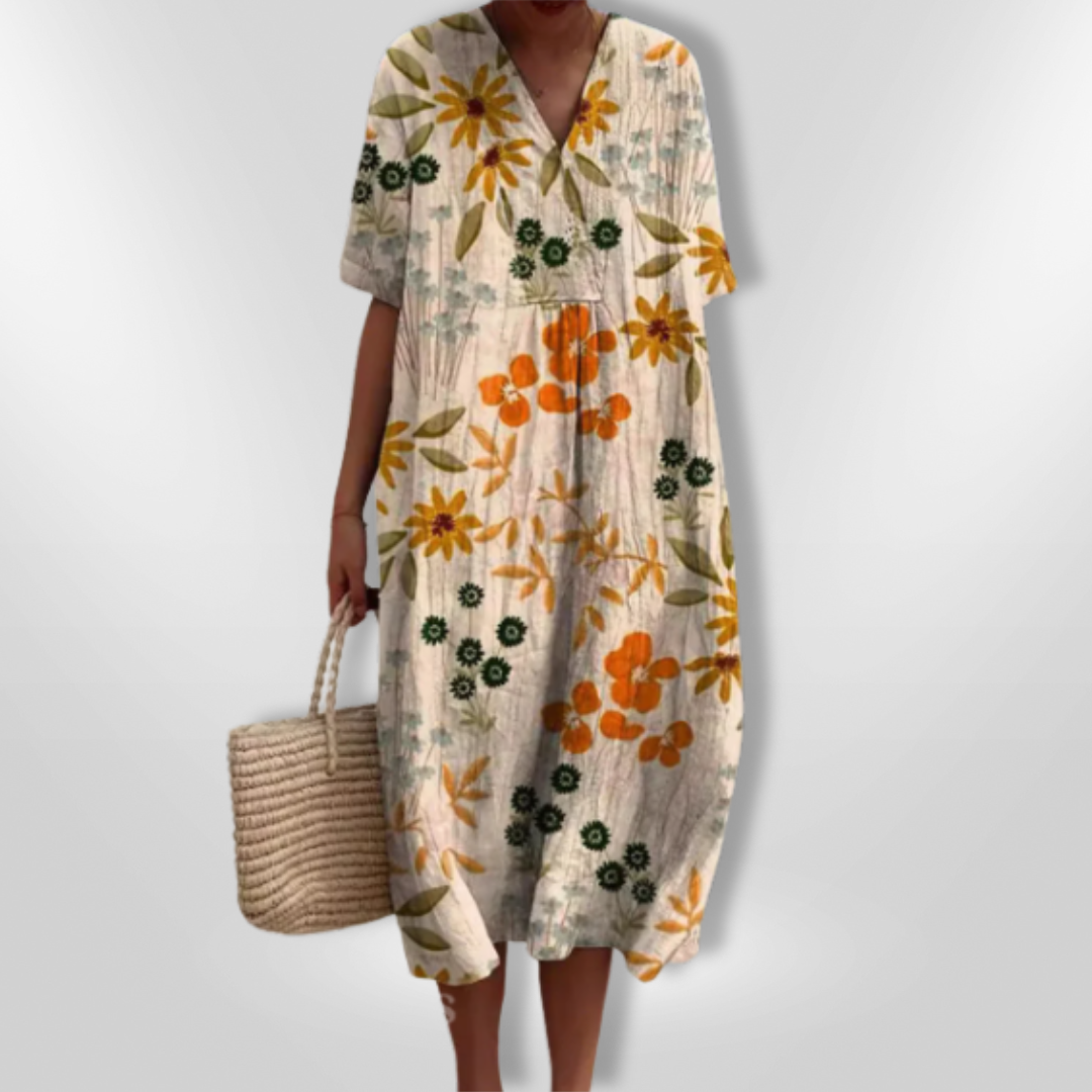 Dame Sommerkjole Løs Passform Blomstertrykk Lett Stoff