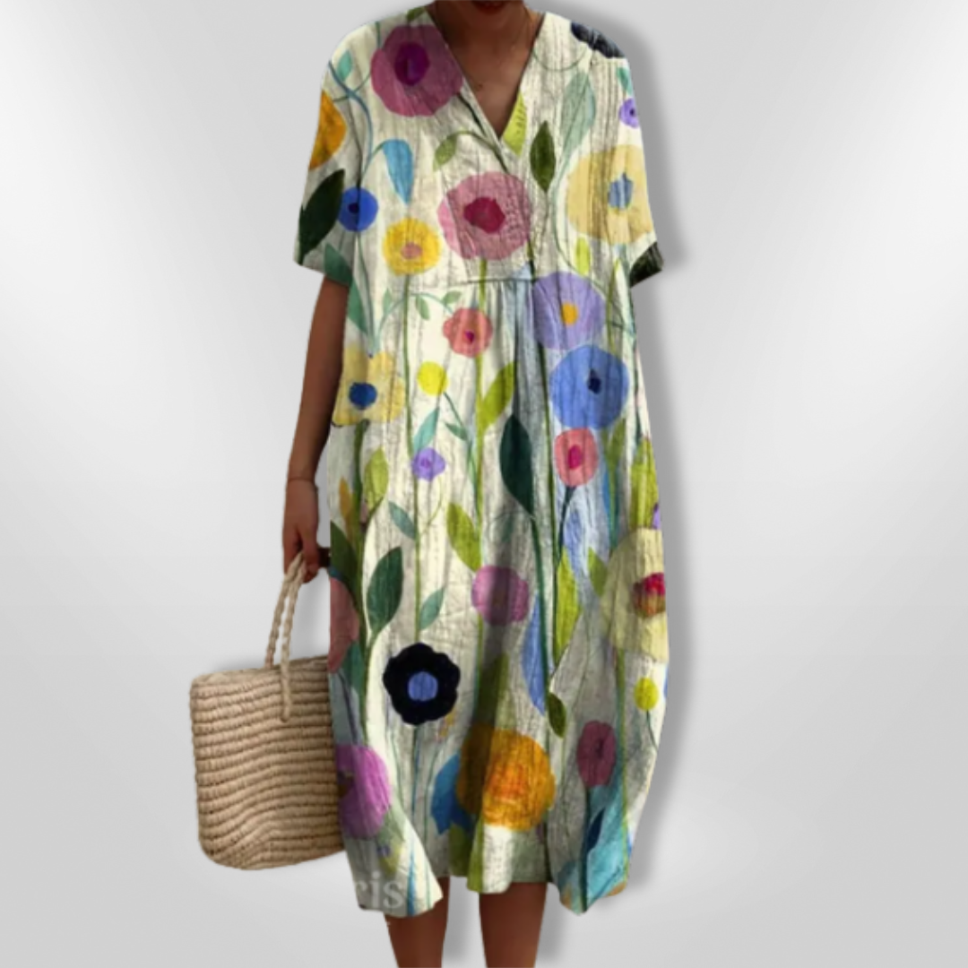 Dame Sommerkjole Løs Passform Blomstertrykk Lett Stoff