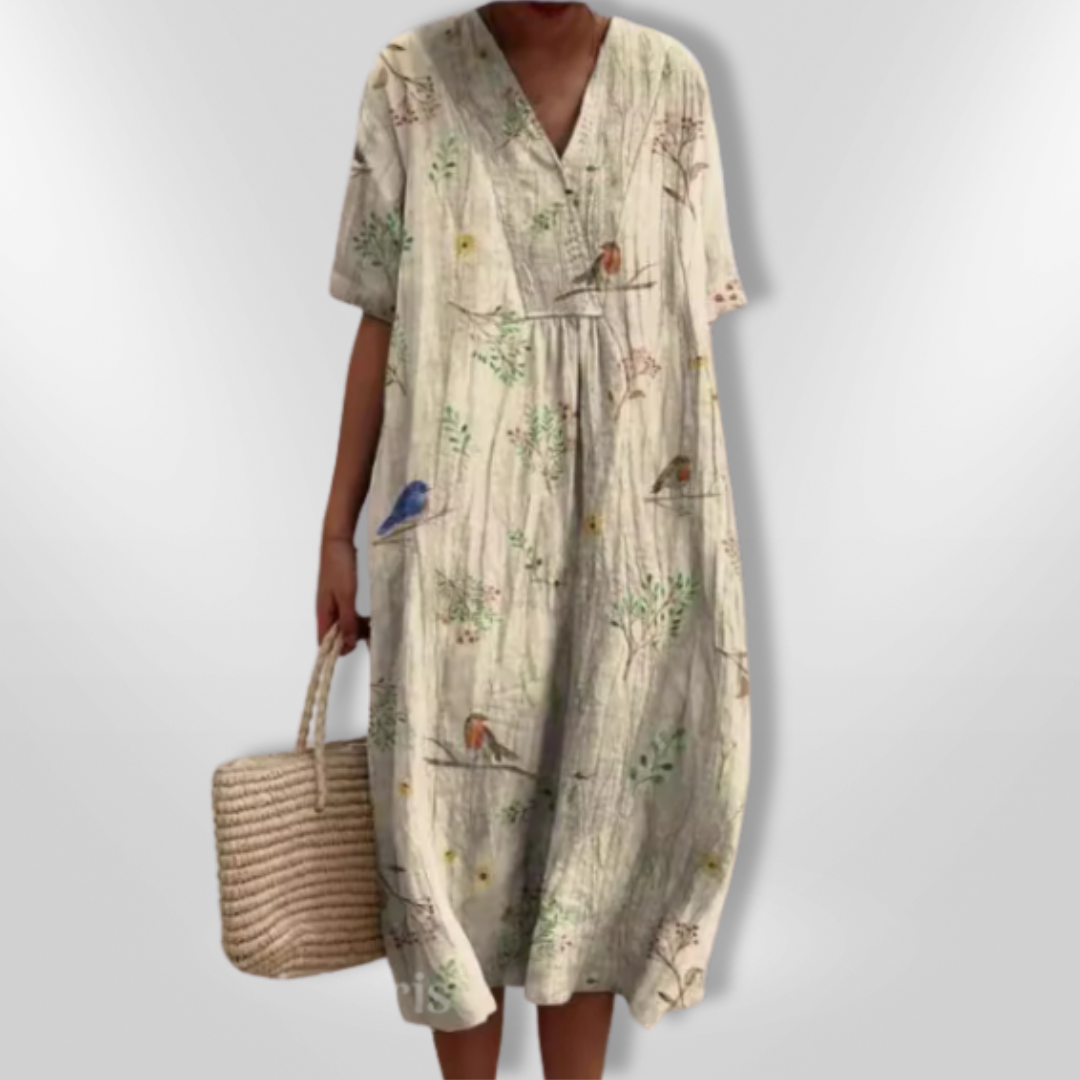 Dame Sommerkjole Løs Passform Blomstertrykk Lett Stoff