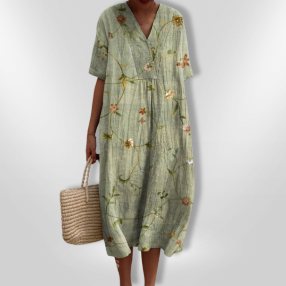 Dame Sommerkjole Løs Passform Blomstertrykk Lett Stoff