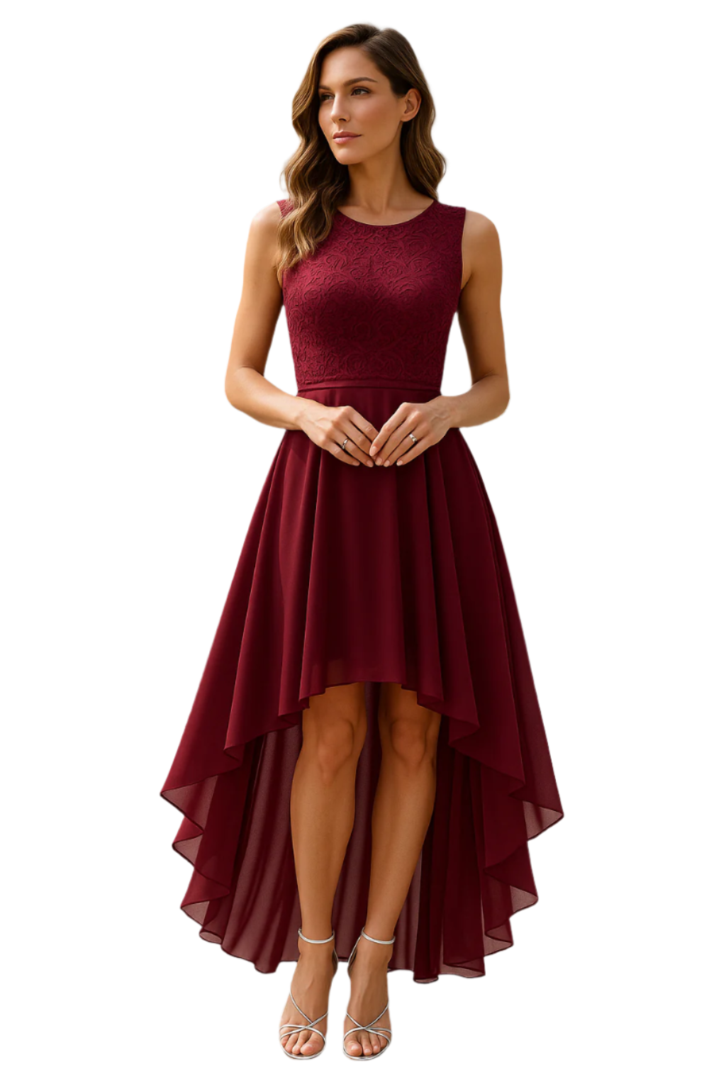 Kvinne Asymmetrisk Aftenkjole med Flytende Skjørt