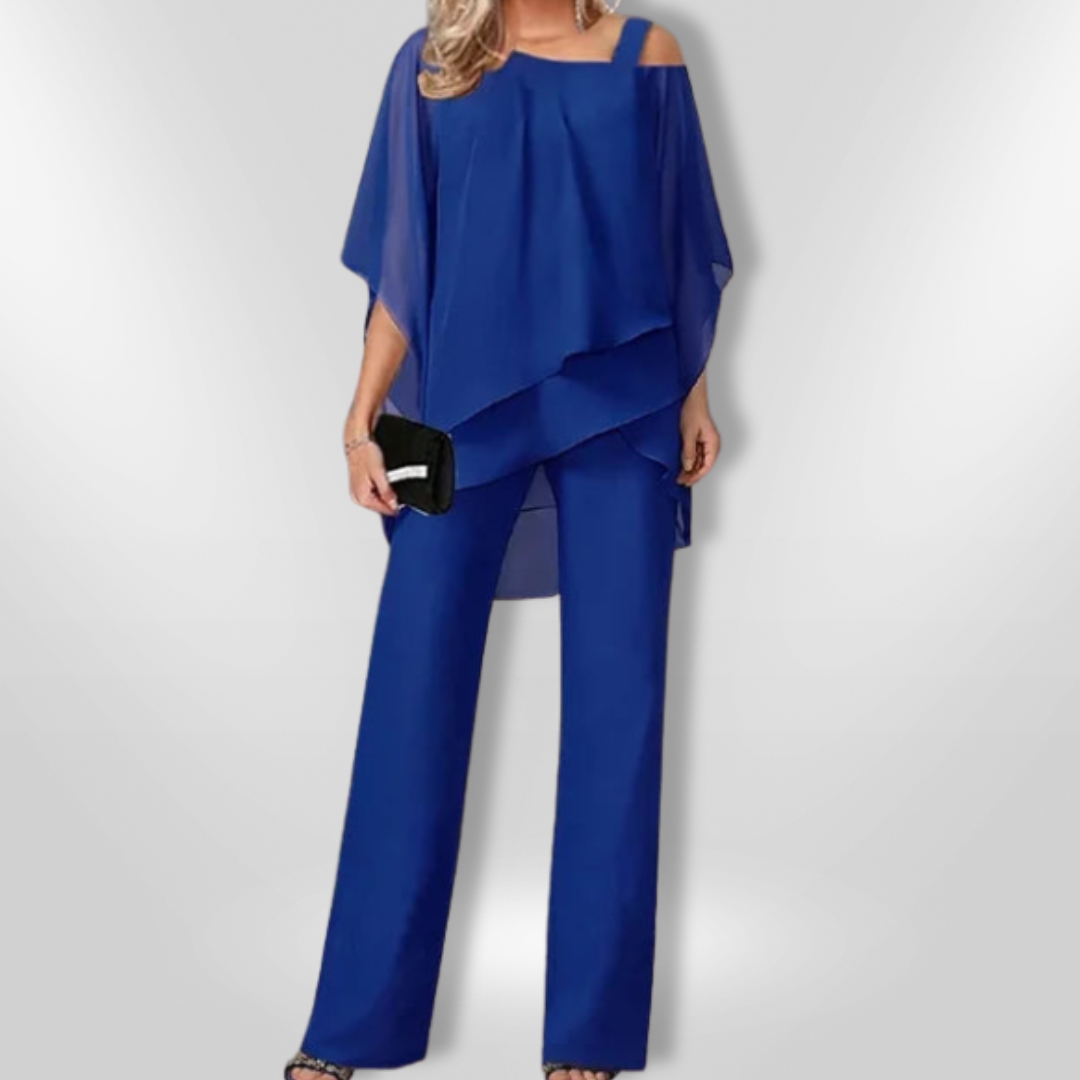 Kvinne Ensemble Asymmetrisk Topplag Bred Bukse Mykt Stoff