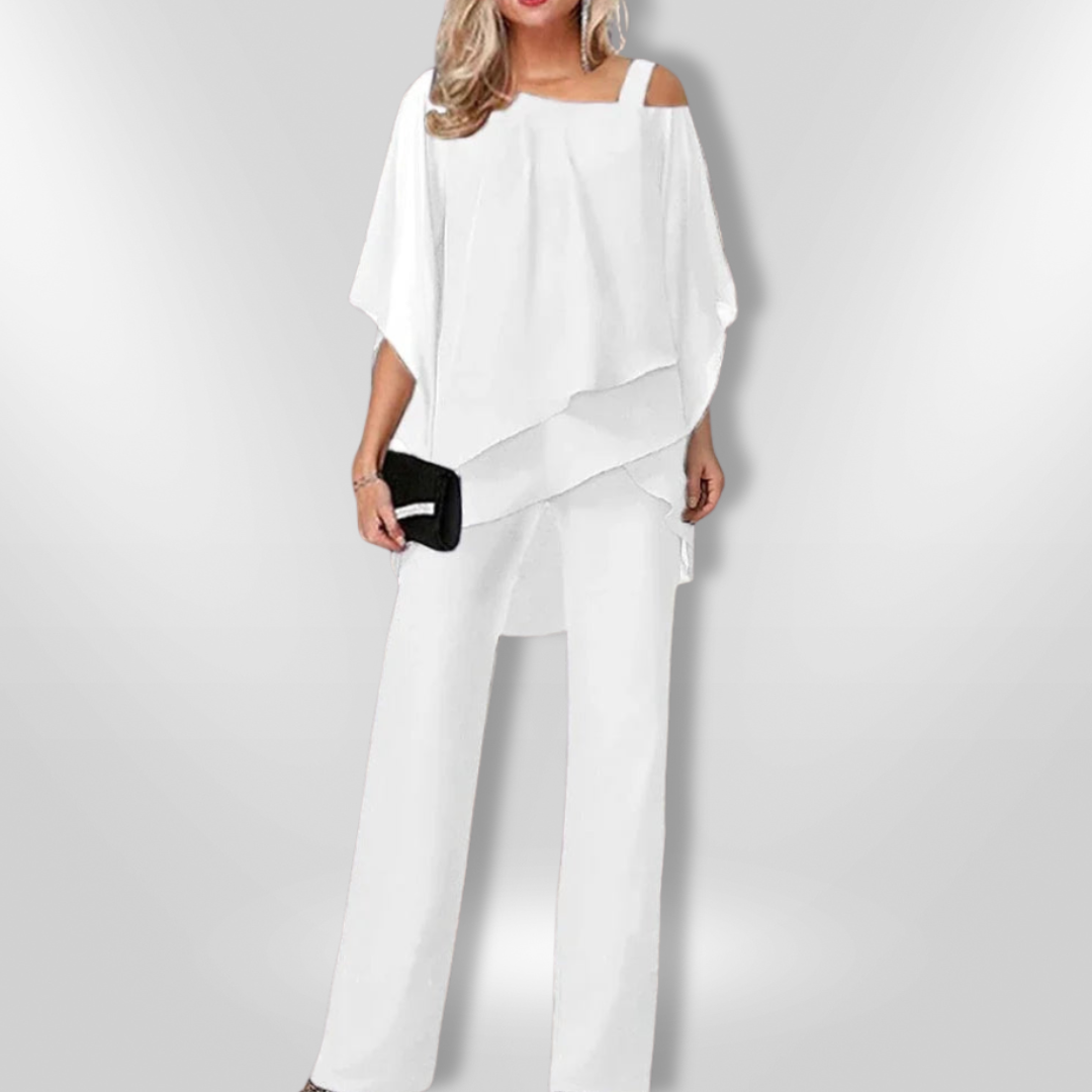 Kvinne Ensemble Asymmetrisk Topplag Bred Bukse Mykt Stoff