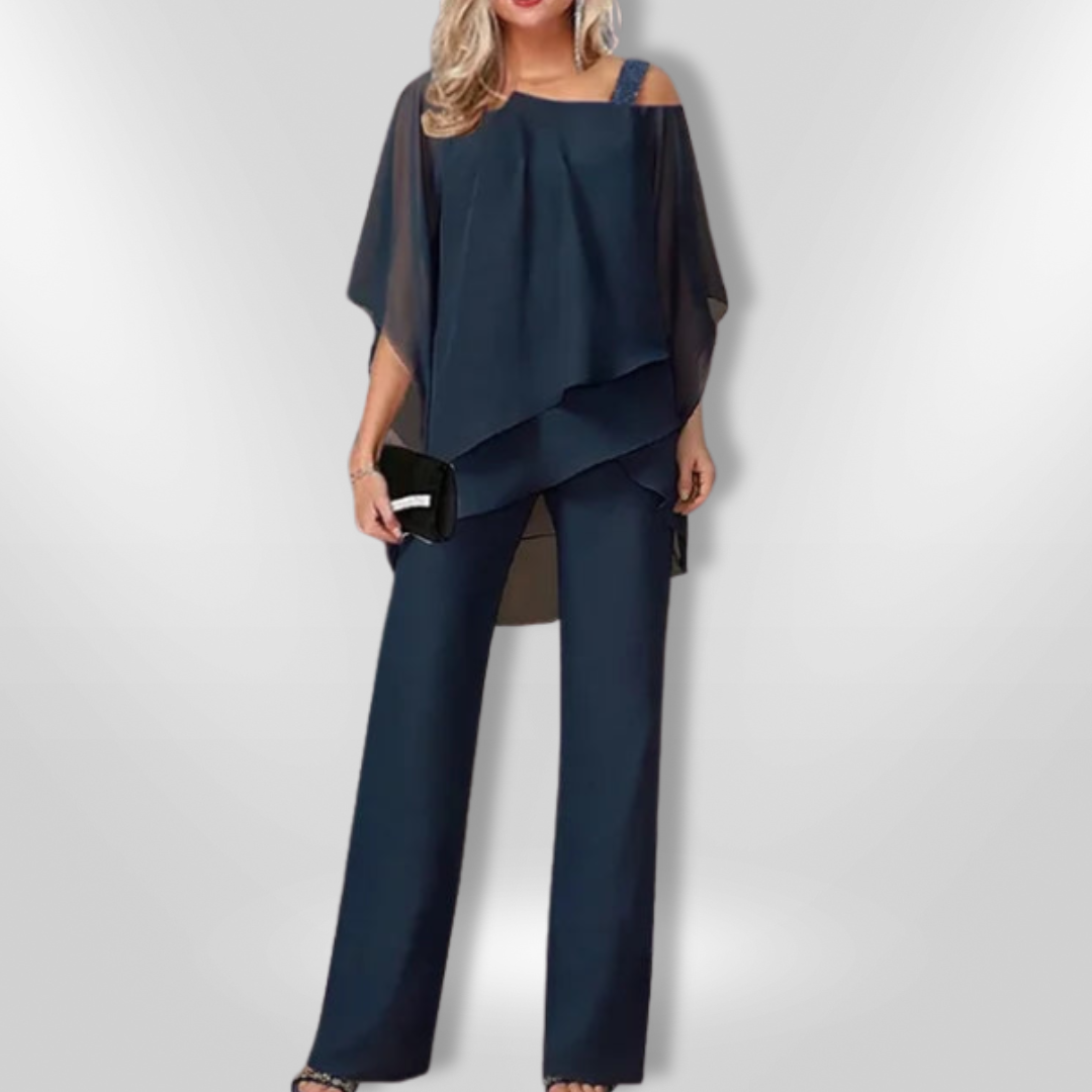 Kvinne Ensemble Asymmetrisk Topplag Bred Bukse Mykt Stoff