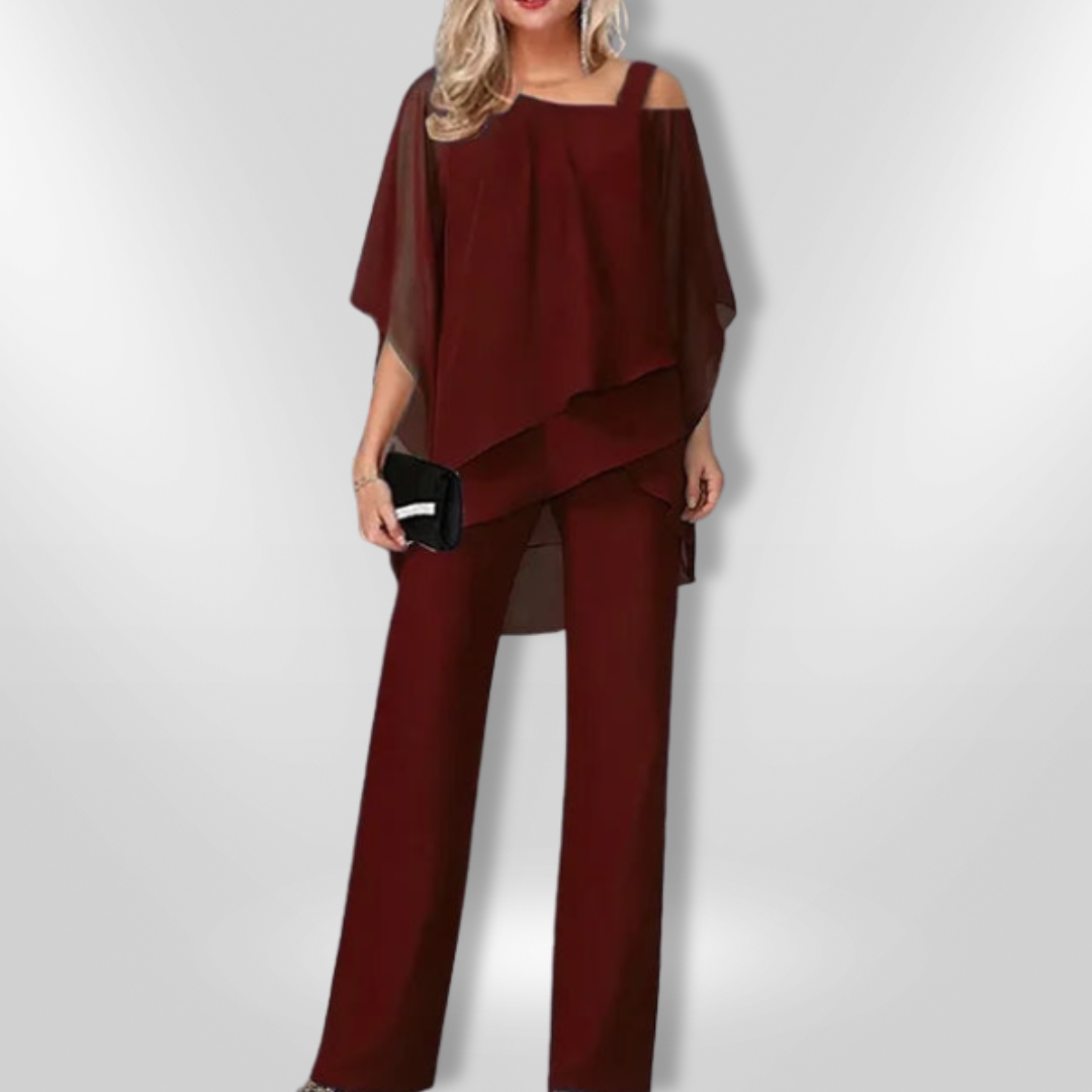 Kvinne Ensemble Asymmetrisk Topplag Bred Bukse Mykt Stoff