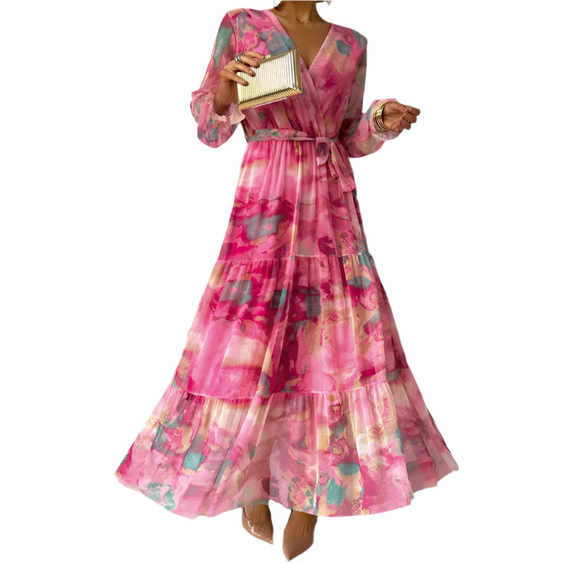 Maxikjole med Blomstertrykk til Dame