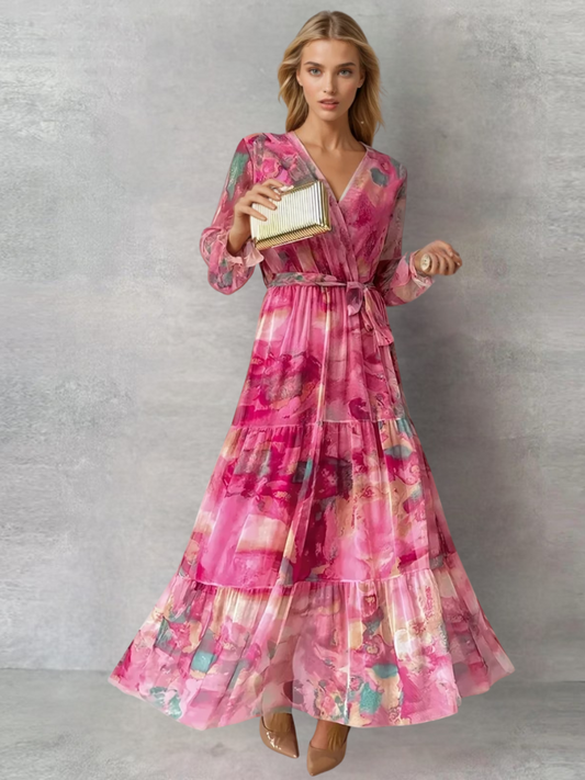 Maxikjole med Blomstertrykk til Dame