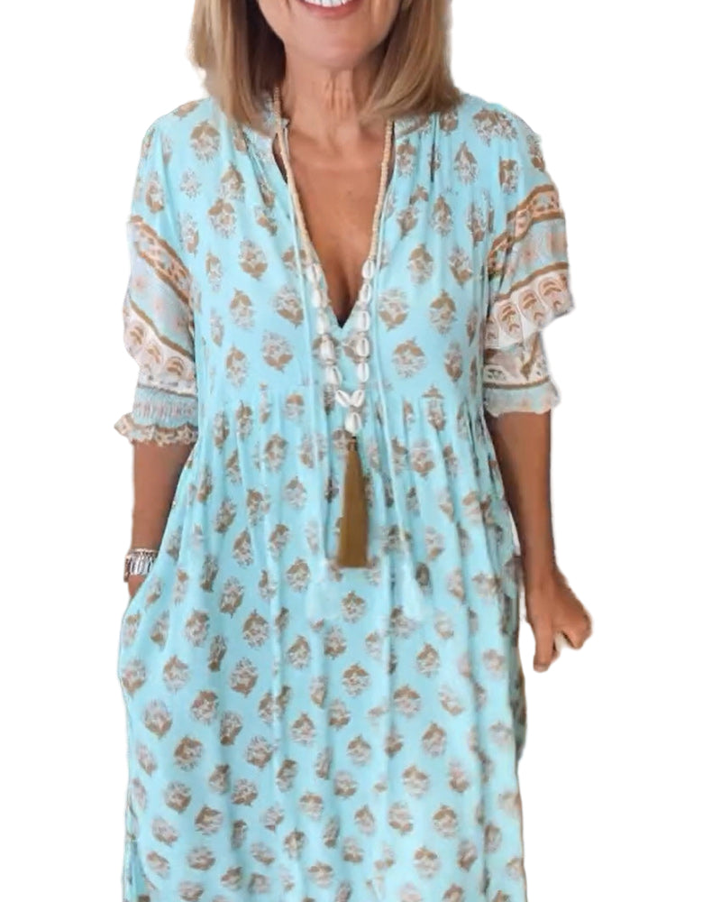 Kvinne Maxi Kjole med V-hals for Vår