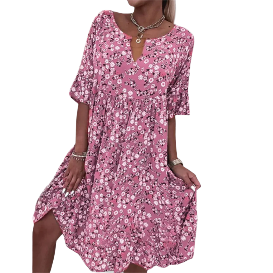 Sommerkjole Dame Løs Passform Blomstertrykk Lett Stoff Design