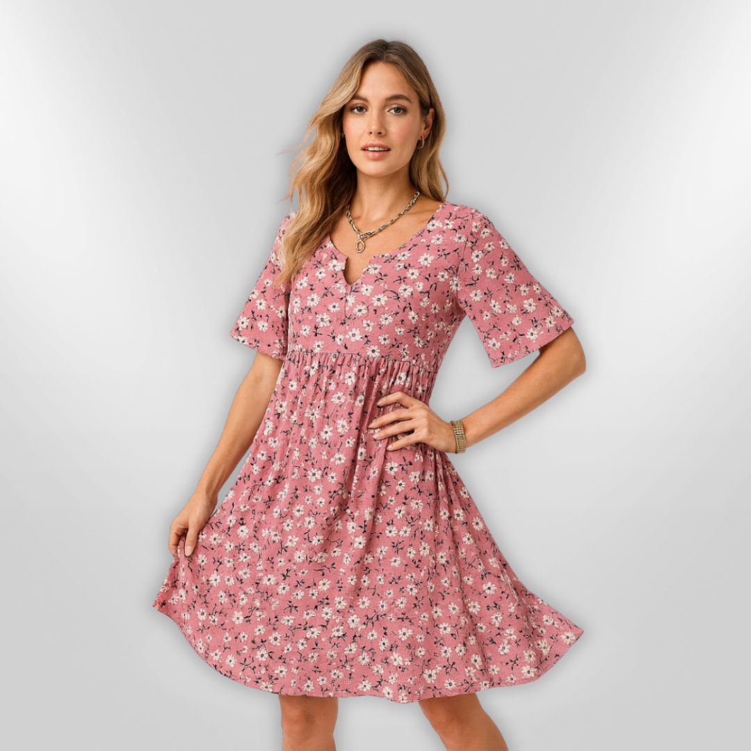 Sommerkjole Dame Løs Passform Blomstertrykk Lett Stoff Design