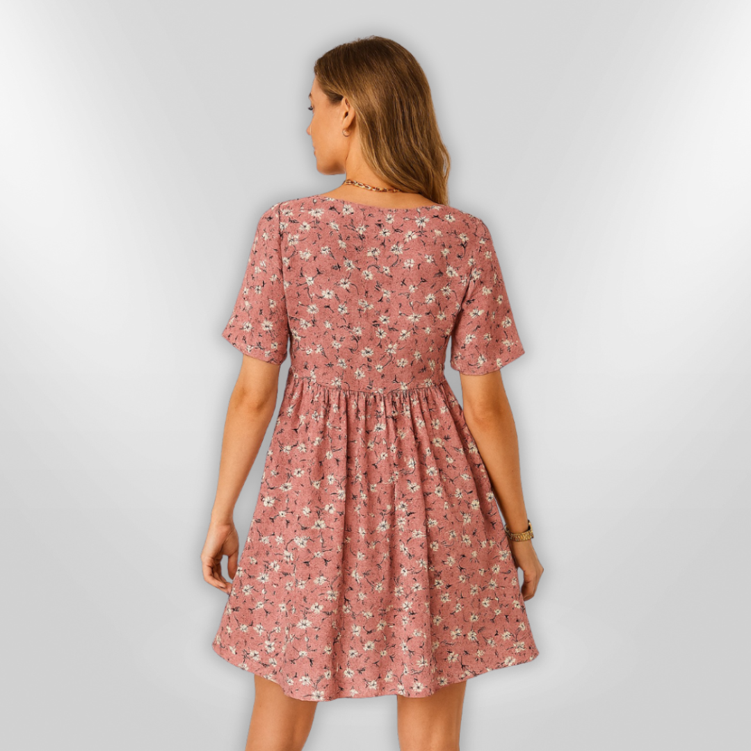 Sommerkjole Dame Løs Passform Blomstertrykk Lett Stoff Design