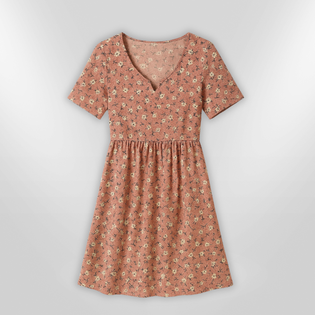 Sommerkjole Dame Løs Passform Blomstertrykk Lett Stoff Design