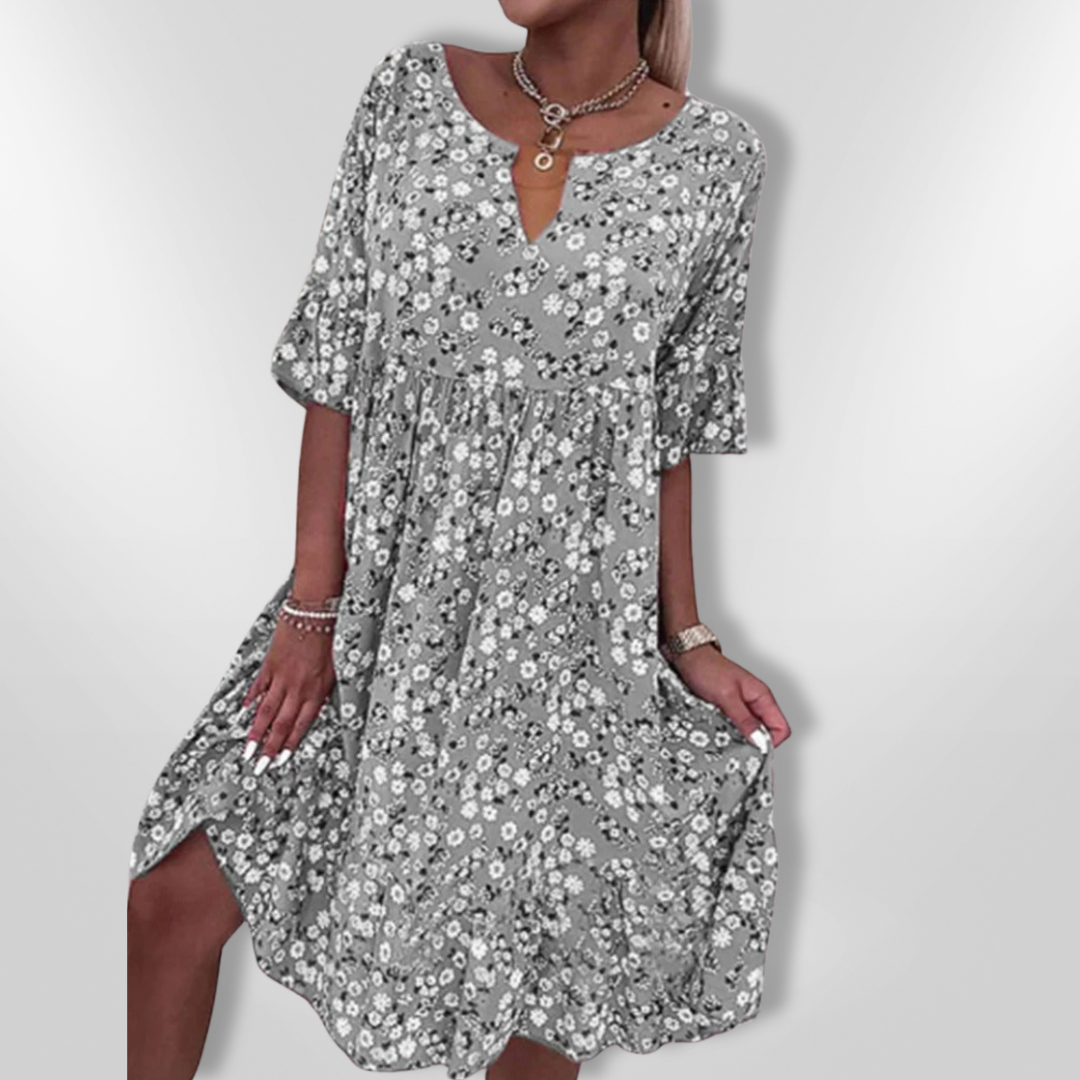 Sommerkjole Dame Løs Passform Blomstertrykk Lett Stoff Design