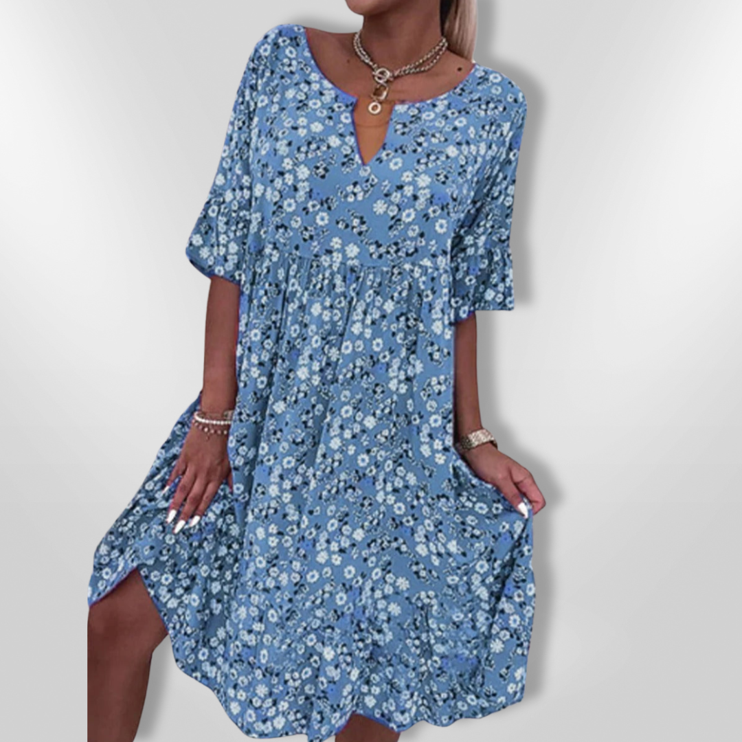 Sommerkjole Dame Løs Passform Blomstertrykk Lett Stoff Design